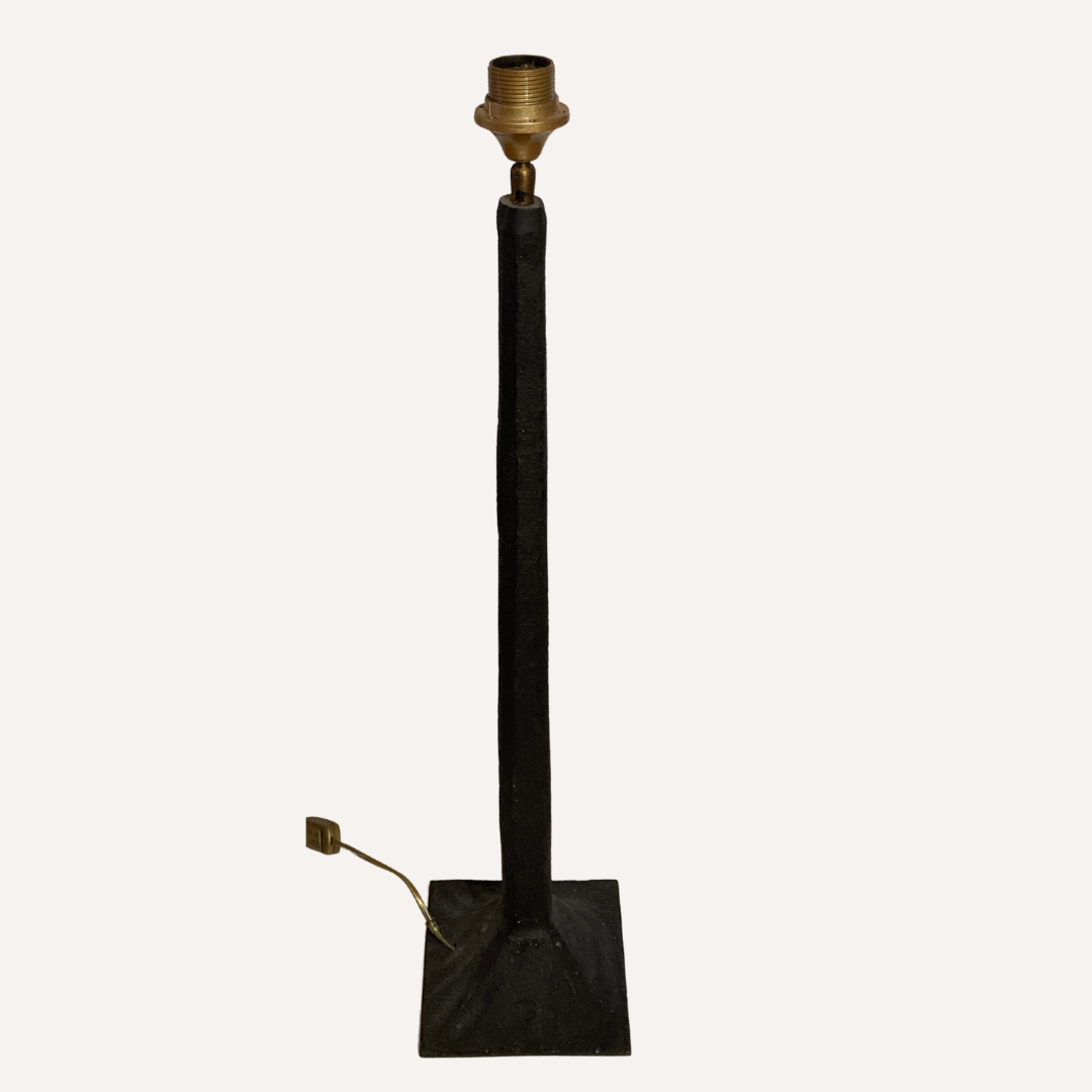 Pair vintage brutalist iron hammered floor or large table lamps, Germany.