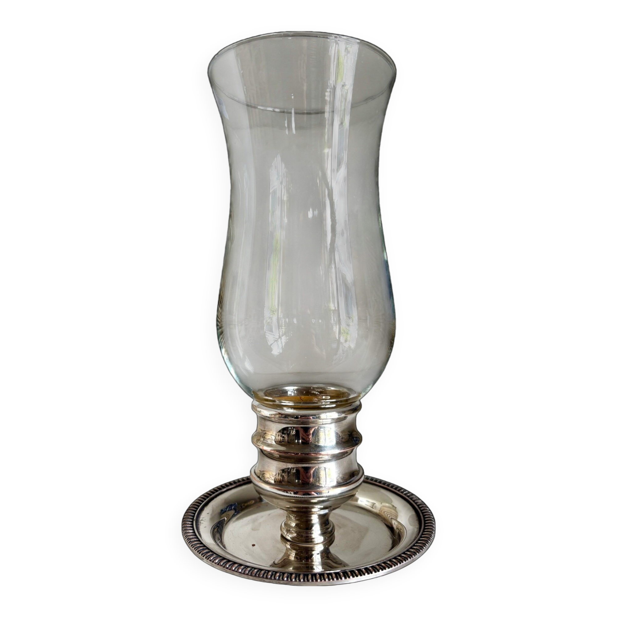 Glass and silver-plated metal tealight holder