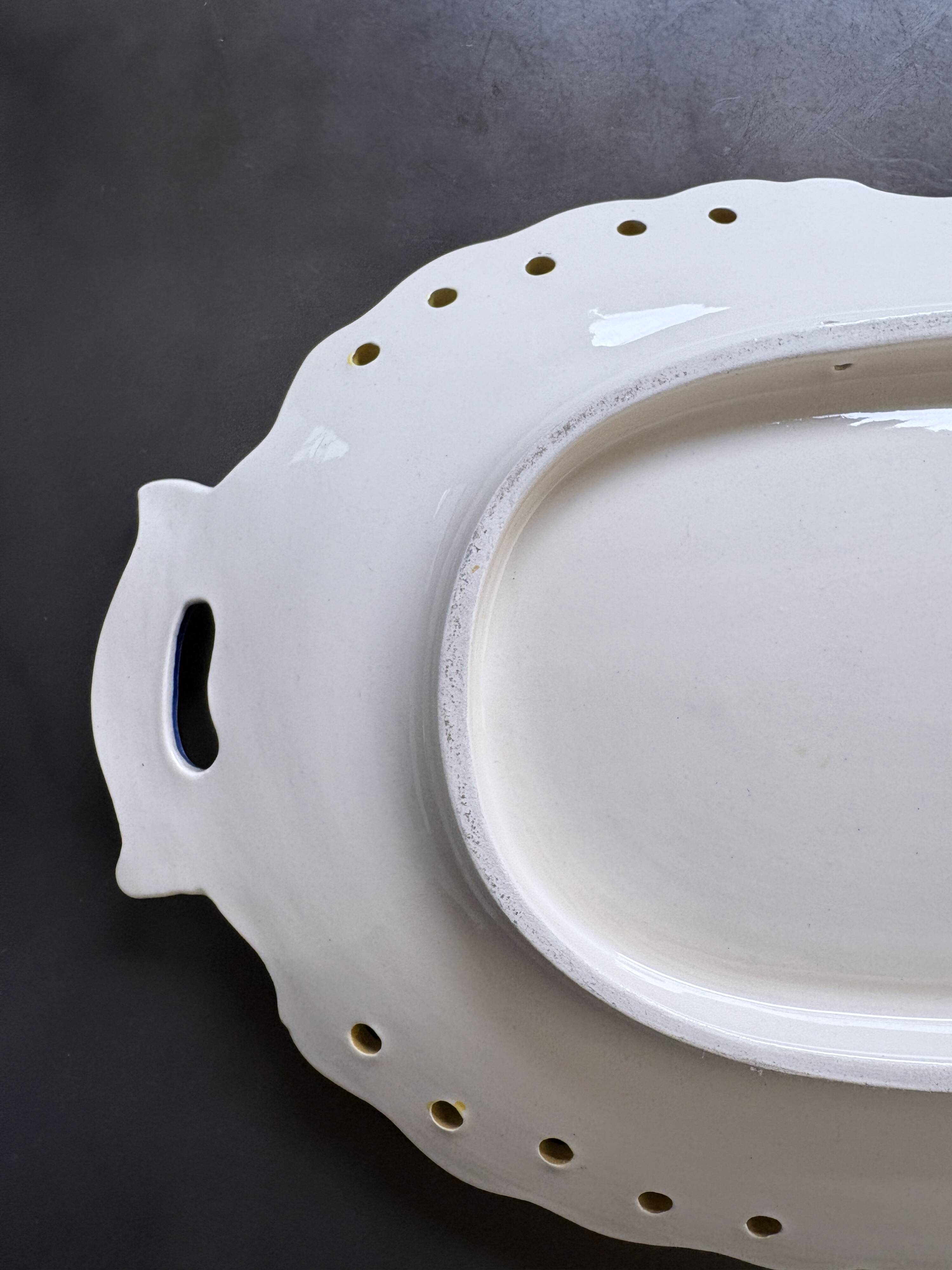 Oval dish with Desvres Fourmaintraux Rouen decoration