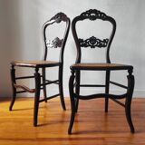 Pair of chairs from the early 20th century, Napoleon III style, with caned seats.