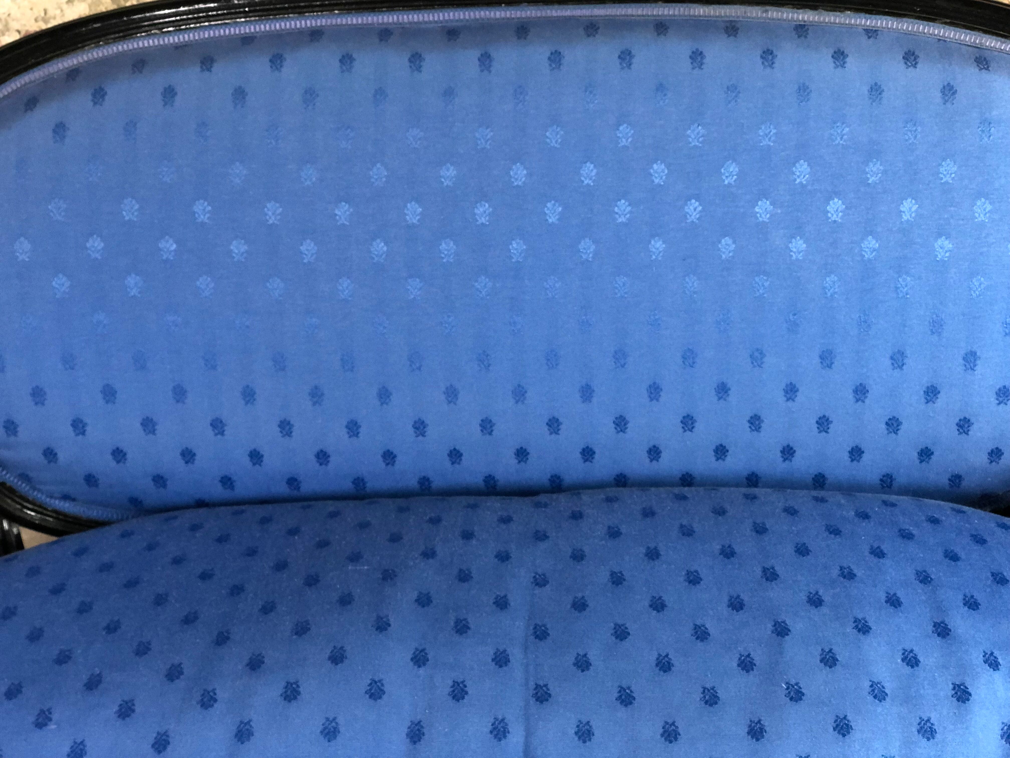 Louis XVI style bench in black wood and blue fabric