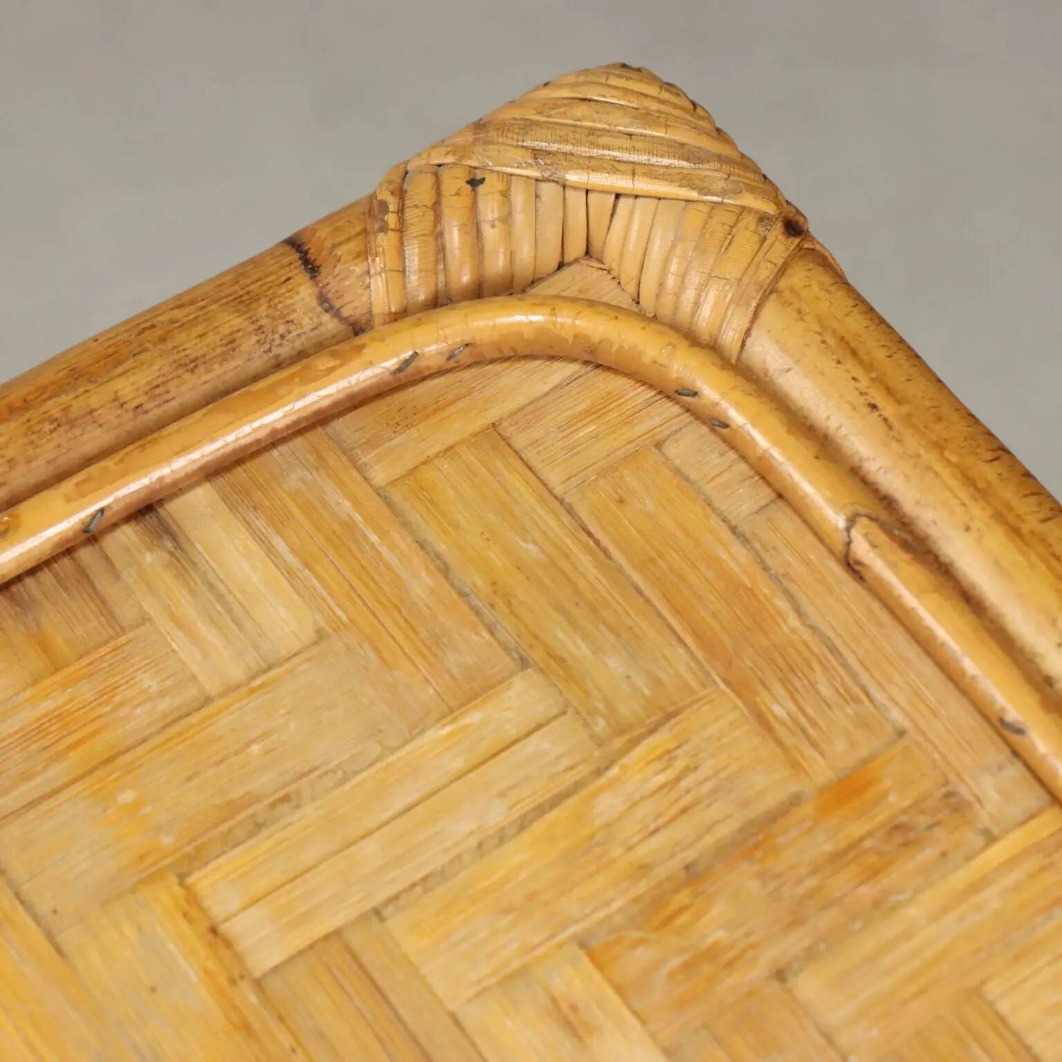 Vintage coffee table in wicker and bamboo, Italy, 1970s-1980s.