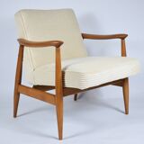 Restored scandinavian armchair "Kedzior", 1960s, cream Cord, teak
