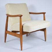 Restored scandinavian armchair "Kedzior", 1960s, cream Cord, teak