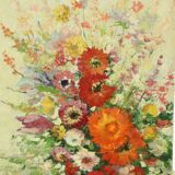 Nature morte sur toile signée et encadrée "Fleurs", 1970