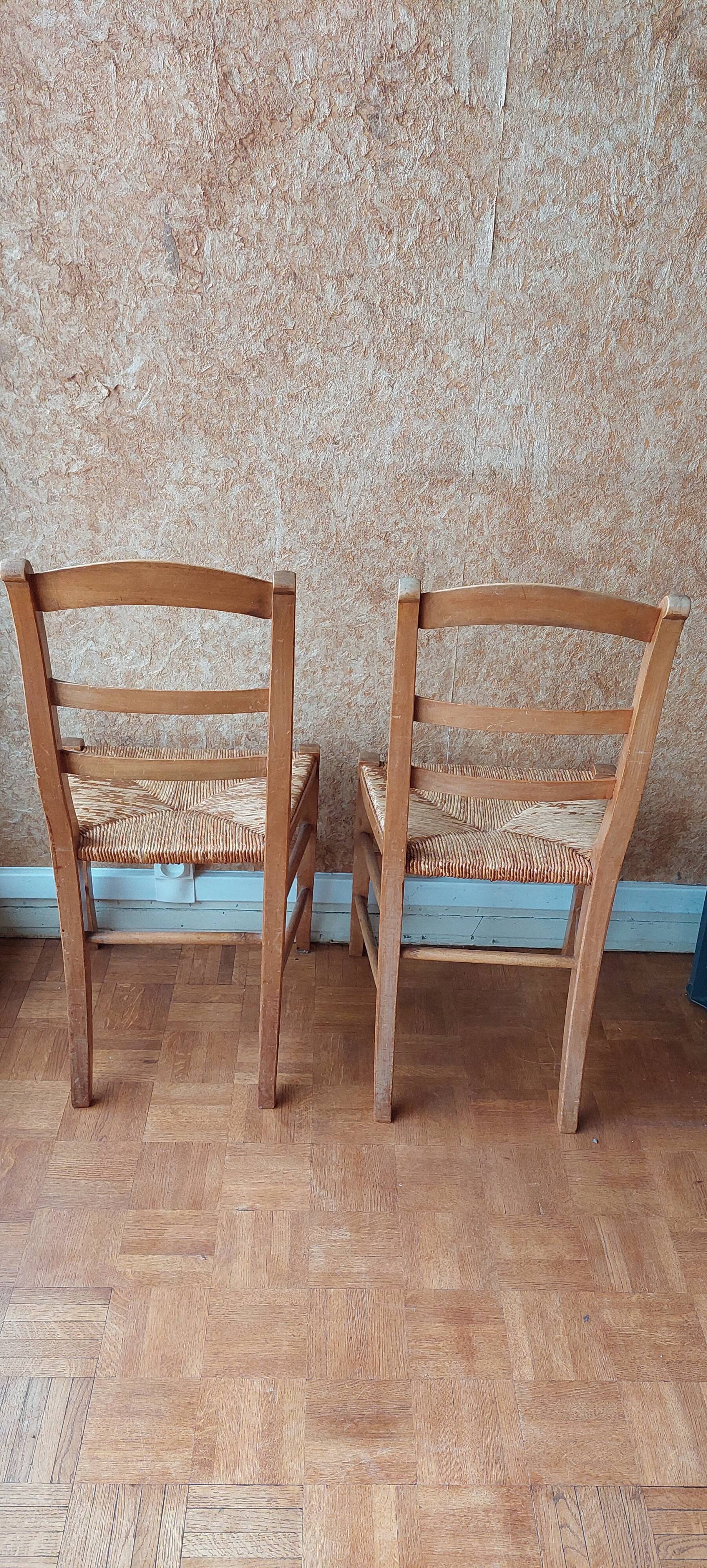 Set of 6 straw chairs in Louis Philippe style cherry wood
