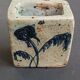 Pyrite stone vase with blue thistle decoration by Suzanne Dauliach, vintage.
