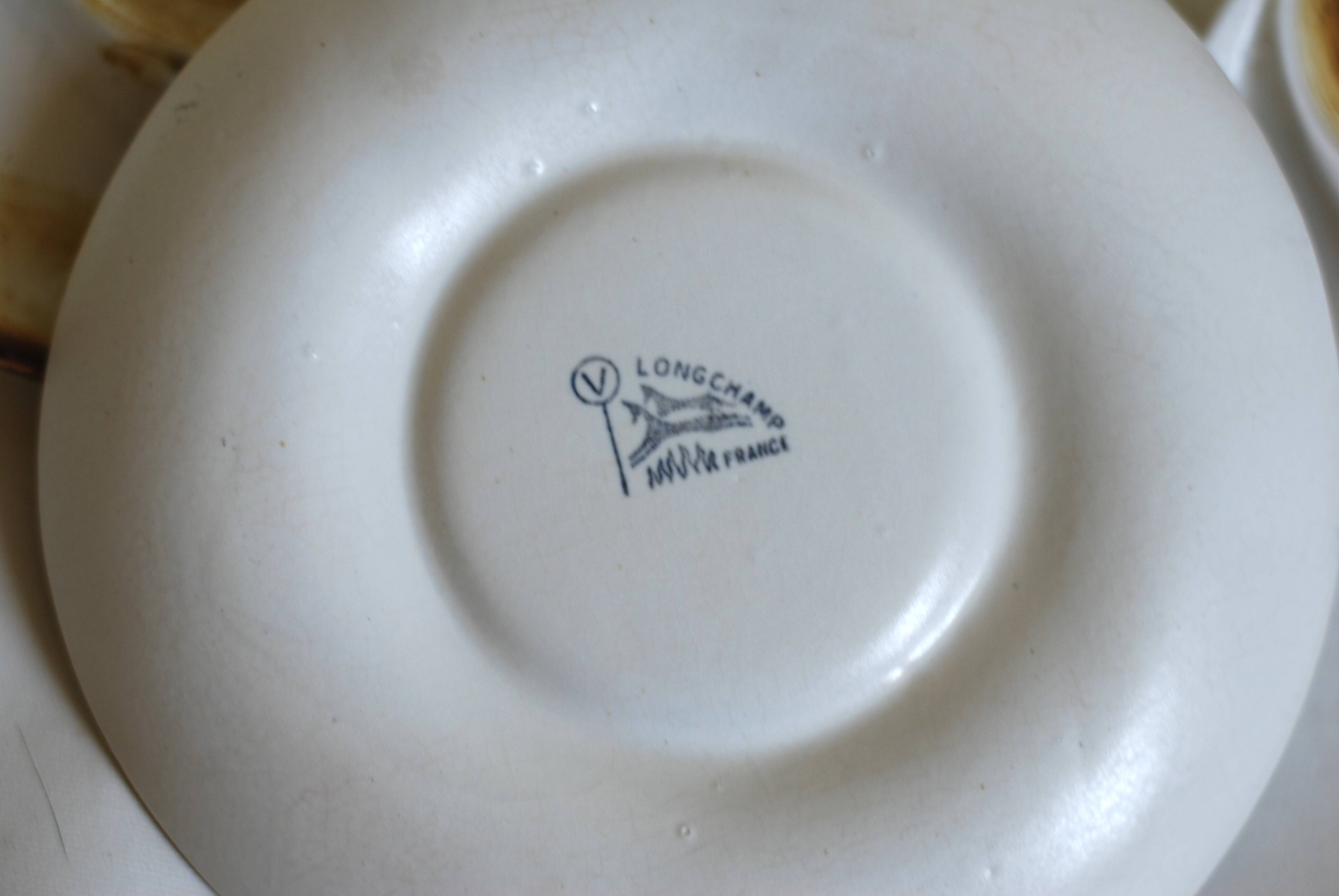 Divided plates in vintage French hand-painted stoneware "Longchamp"