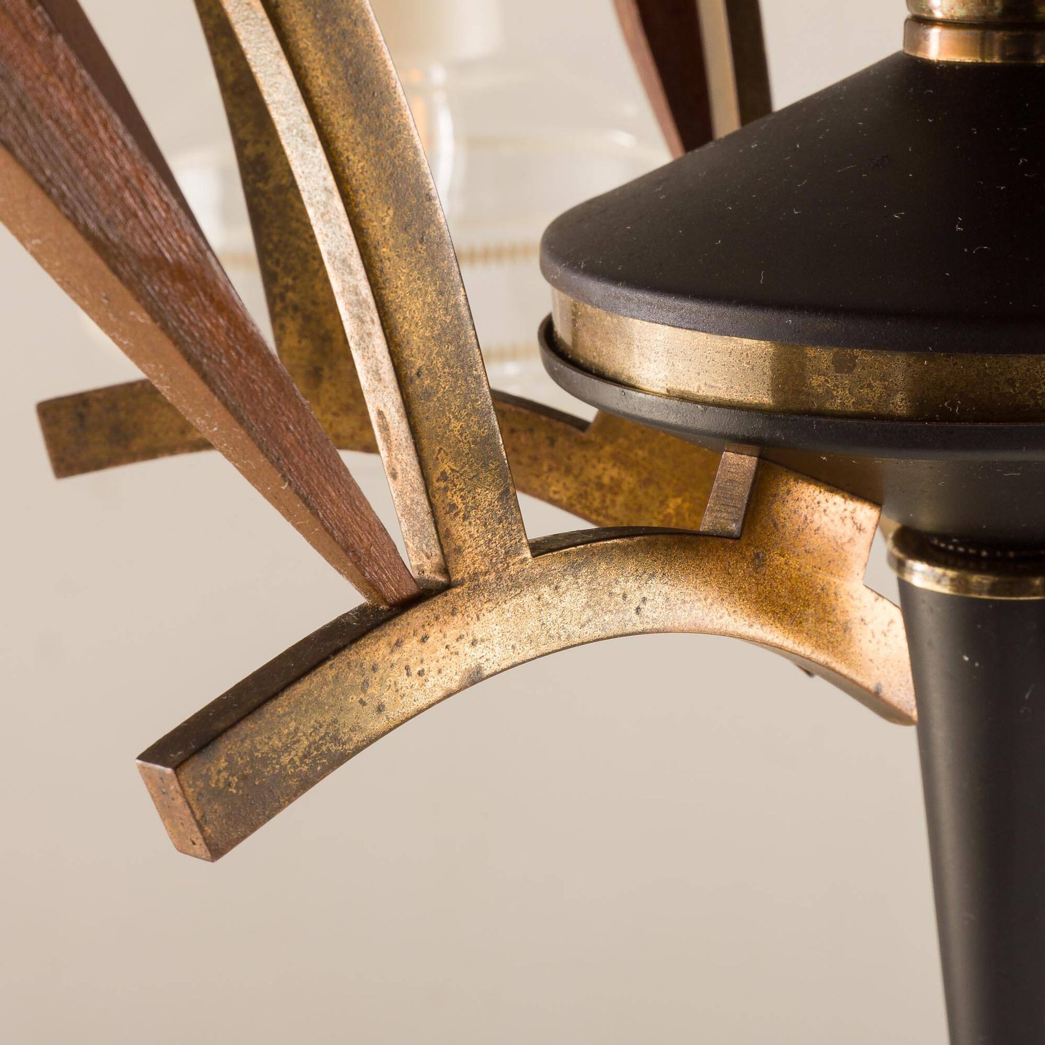 Italian mid-century Murano glass and teak chandelier attributed to Stilnovo, 1960s