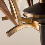 Italian mid-century Murano glass and teak chandelier attributed to Stilnovo, 1960s