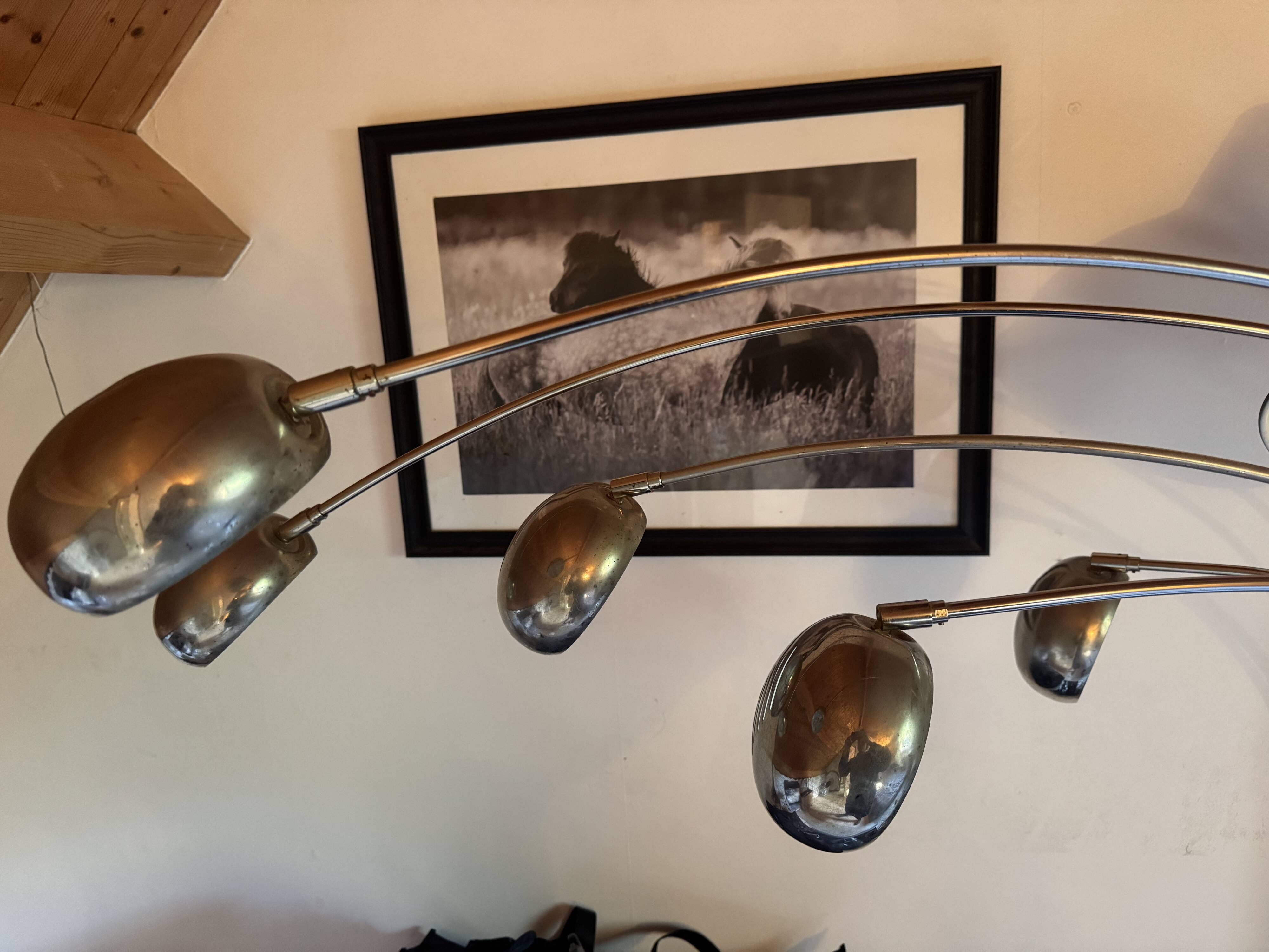 Lampadaire vintage 5 branches style Space âge chrome socle en marbre