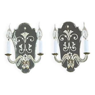Pair of Murano Glass and Mirror Wall Sconces, 20th Century