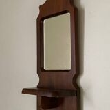 Rectangular wooden mirror with shelf, 1950s