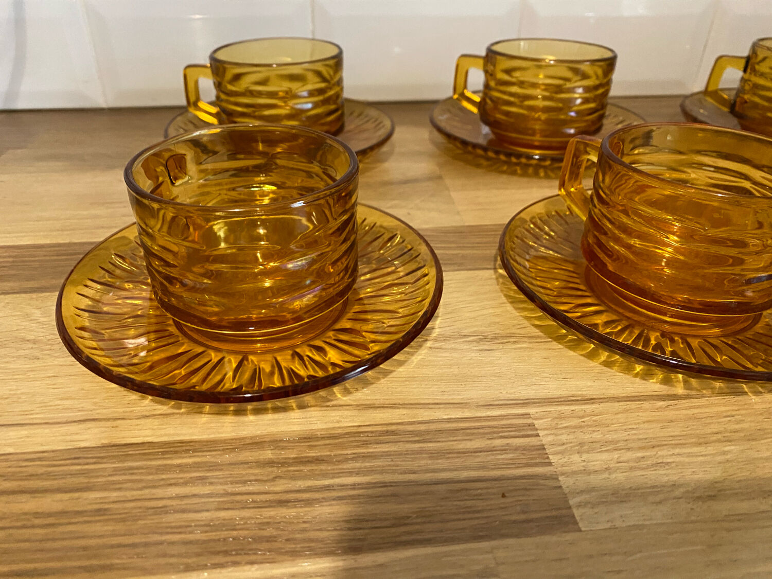 Set of 6 amber glass cups