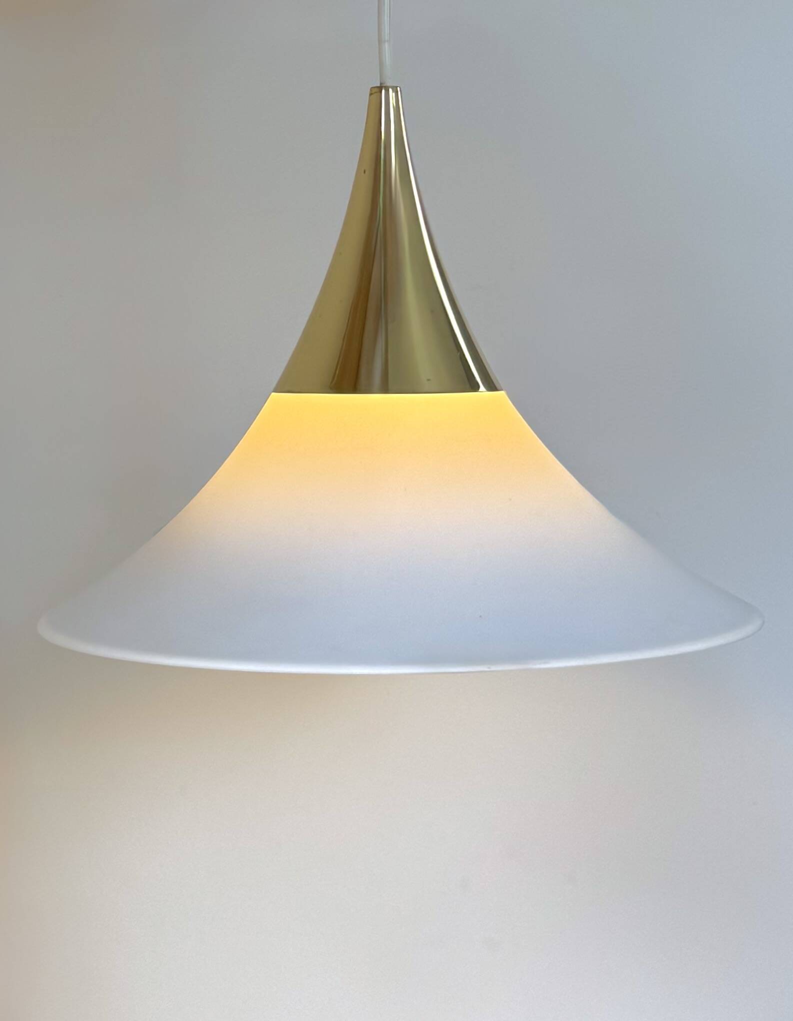 Vintage Limburg brass and opaline pendant lights, Germany, 1970.
