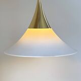 Vintage Limburg brass and opaline pendant lights, Germany, 1970.