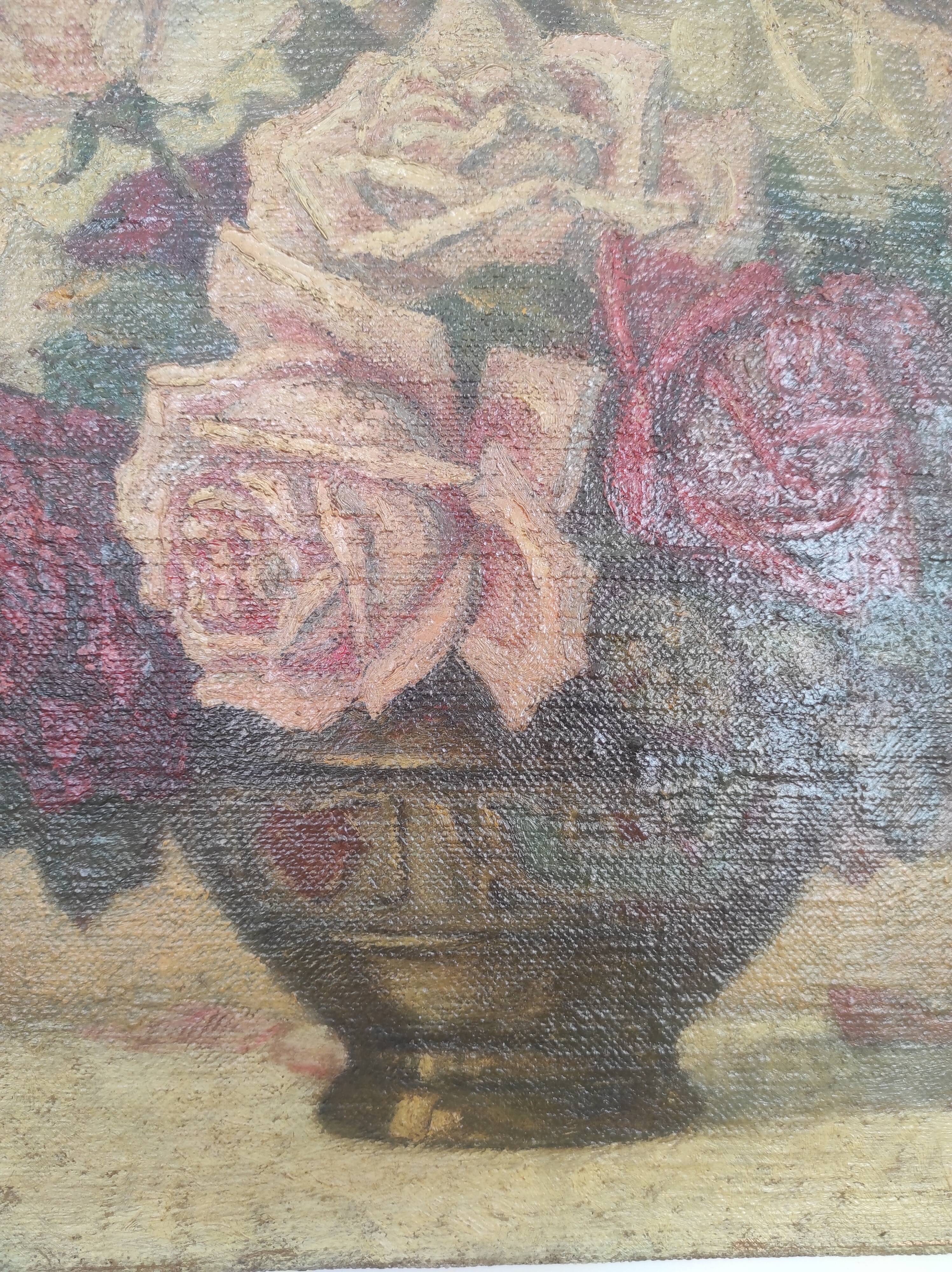 Painting on linen bouquet of flowers