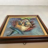 Petit tableau clown huile sur panneau signée