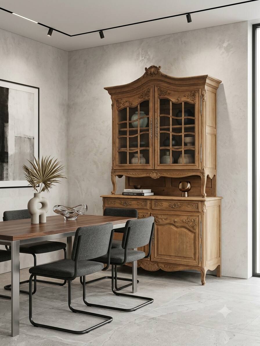 Buffet deux corps style Louis XV en chêne du XIXè