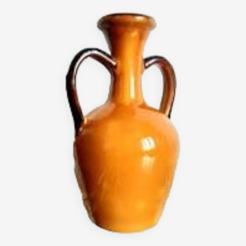 Large vintage orange ceramic amphora vase