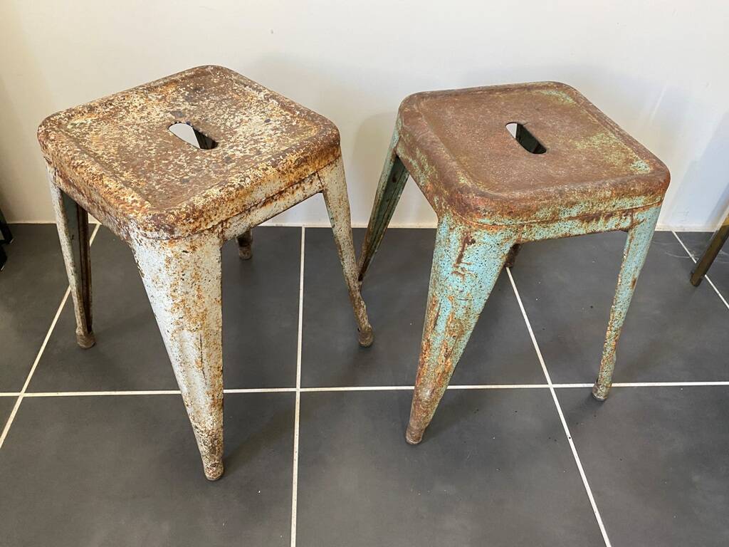 Authentic vintage industrial tolix metal stool by Xavier Pauchard 1950 n1