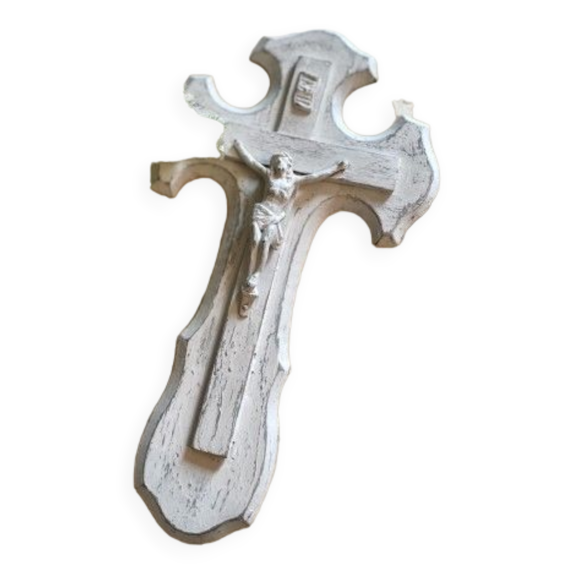 Wooden crucifix white patina aged effect
