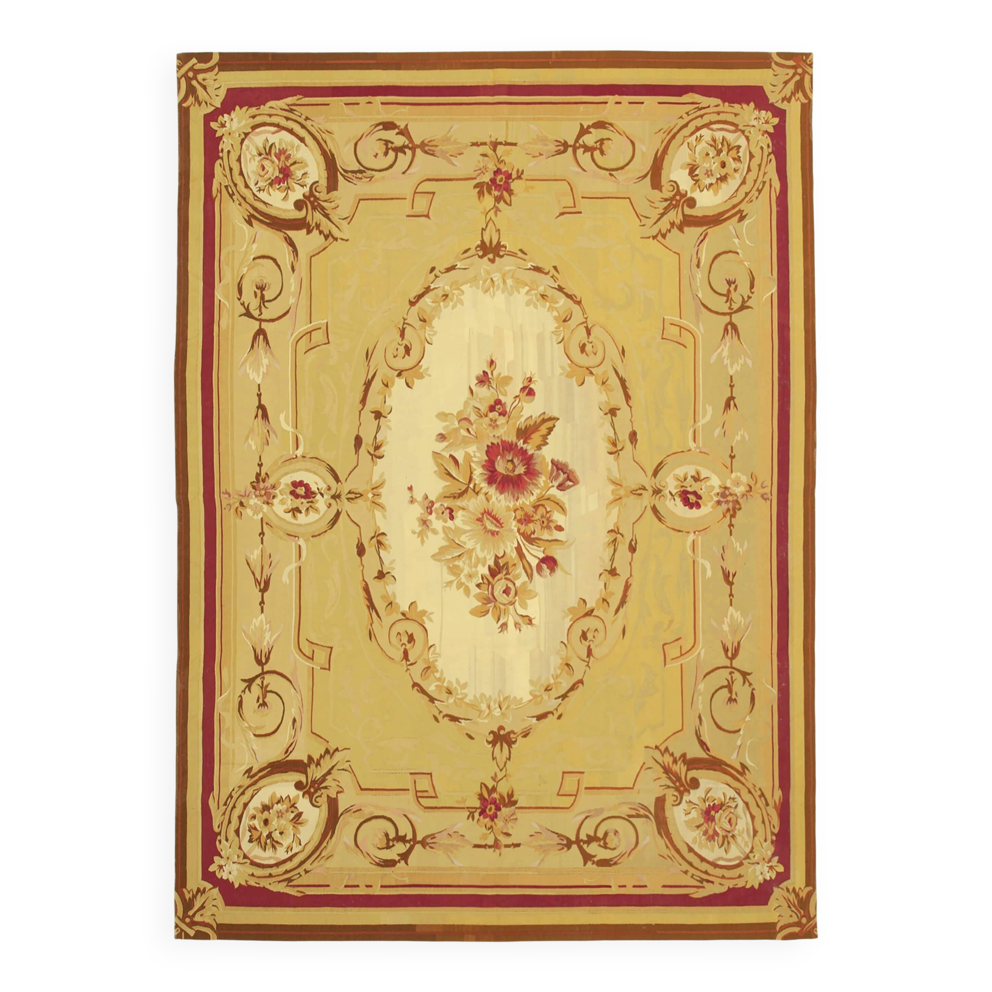 Handmade European Vintage Aubusson Kilim 260 cm x 368 cm