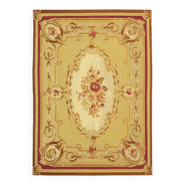 Handmade European Vintage Aubusson Kilim 260 cm x 368 cm