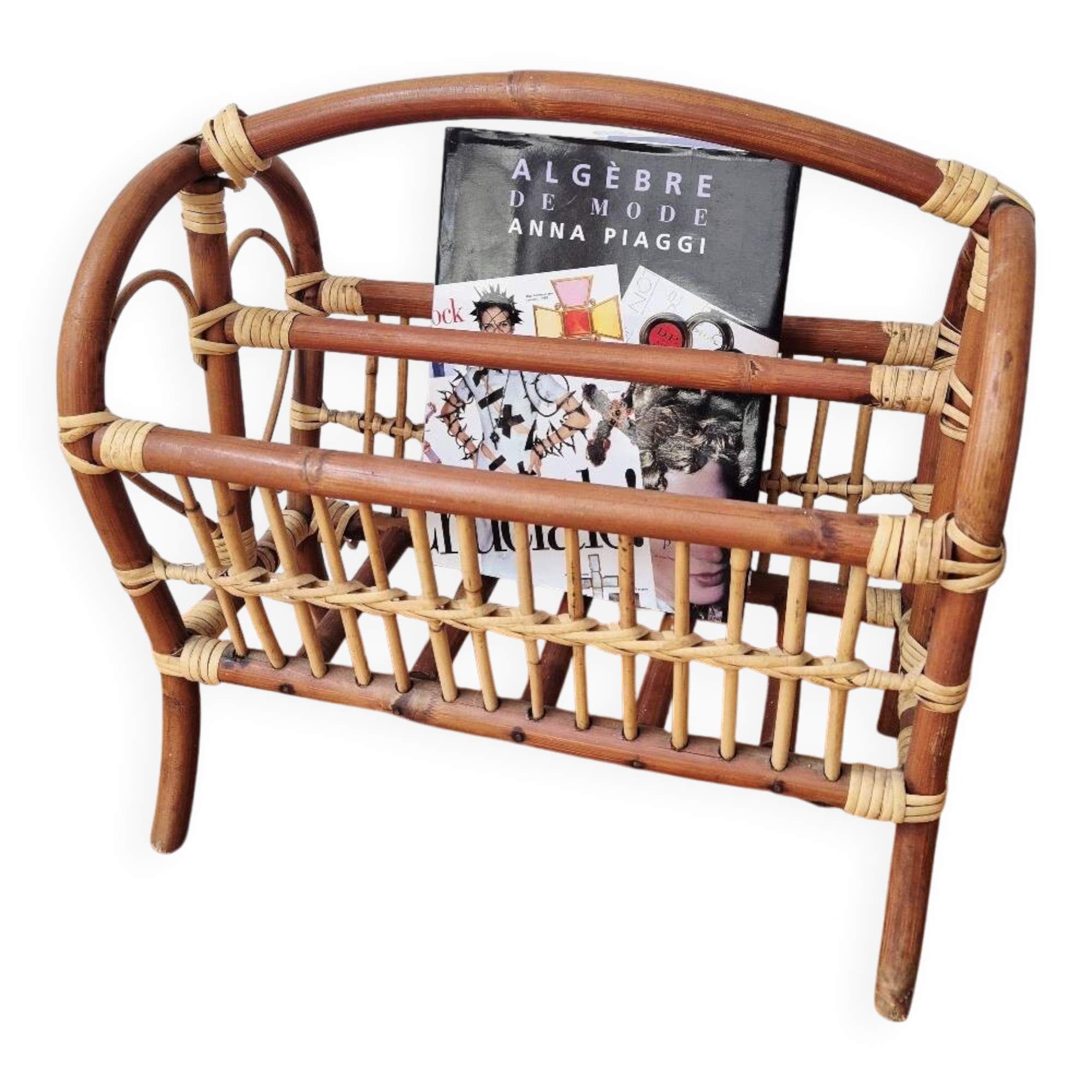 70s Rattan Magazine Rack - Vintage