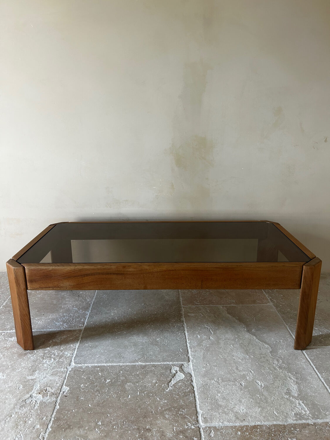 Wood and smoked glass coffee table