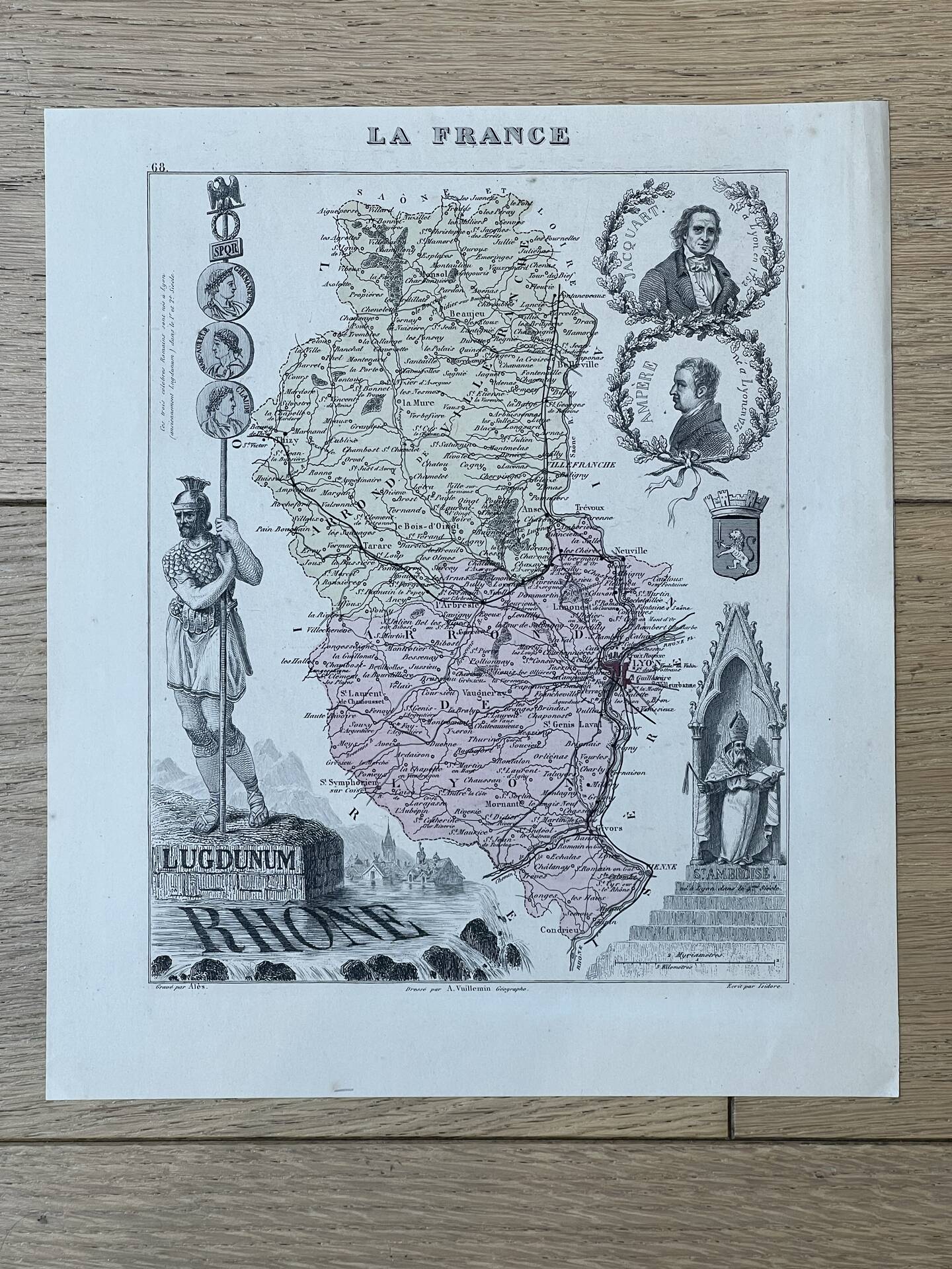 Map of the Rhône - Lyon, Ampère, Jacquart, 23x27cm
