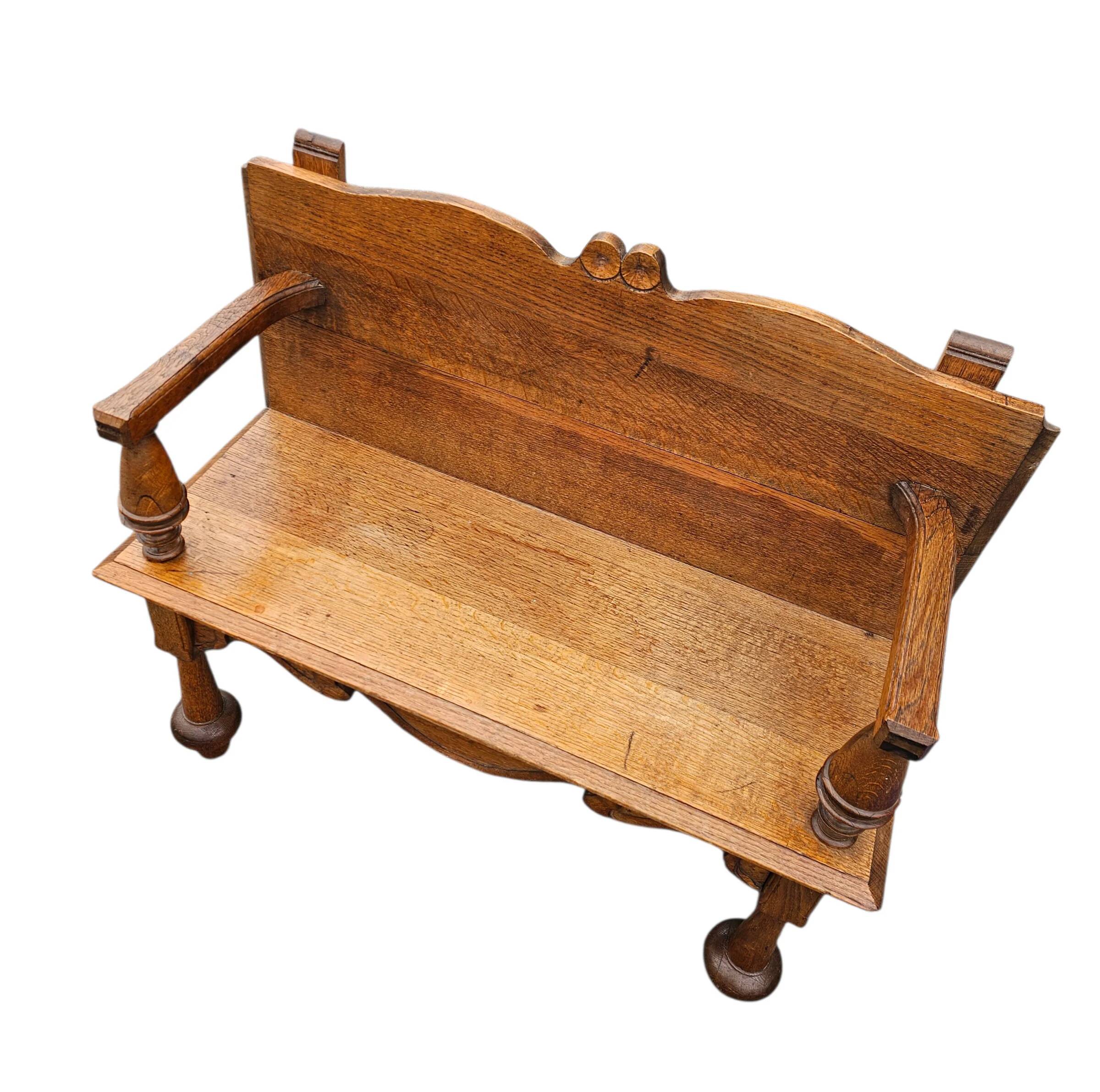 Antique Dutch oak hall bench / 1920s