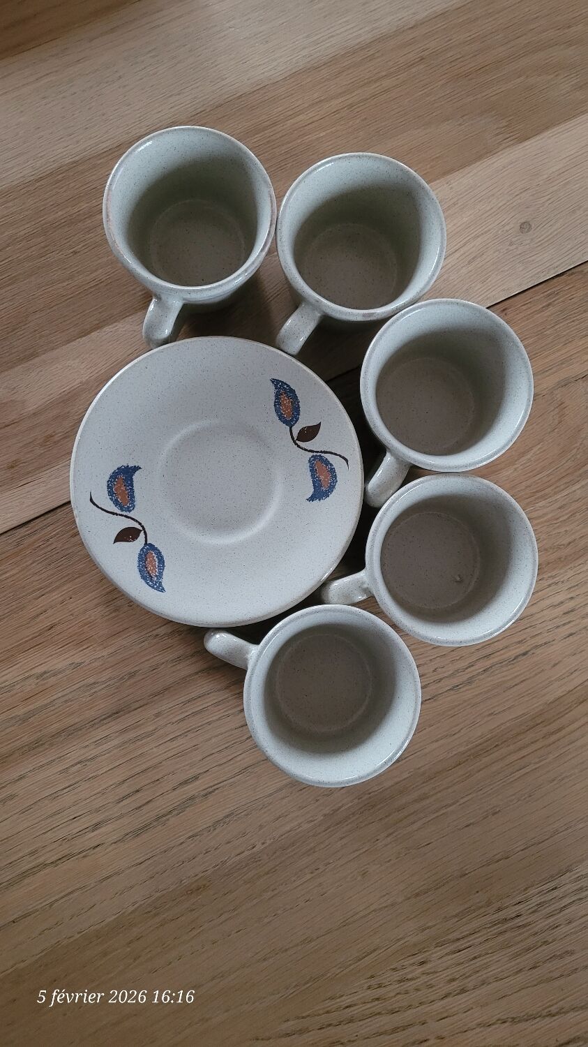 5 cups and saucers St Amand earthenware