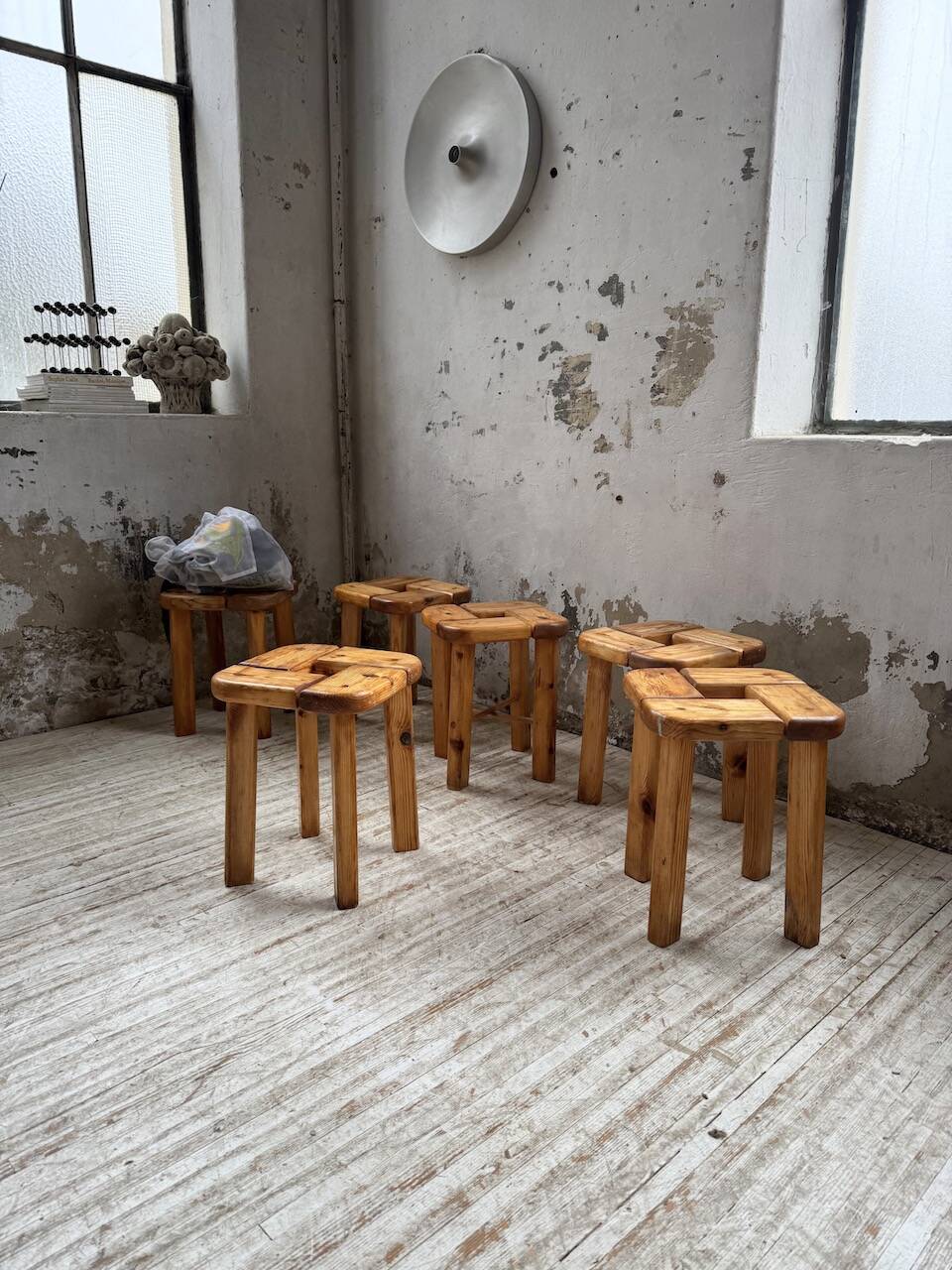 Set of 6 Olof Ottelin stools, Finland 1950.