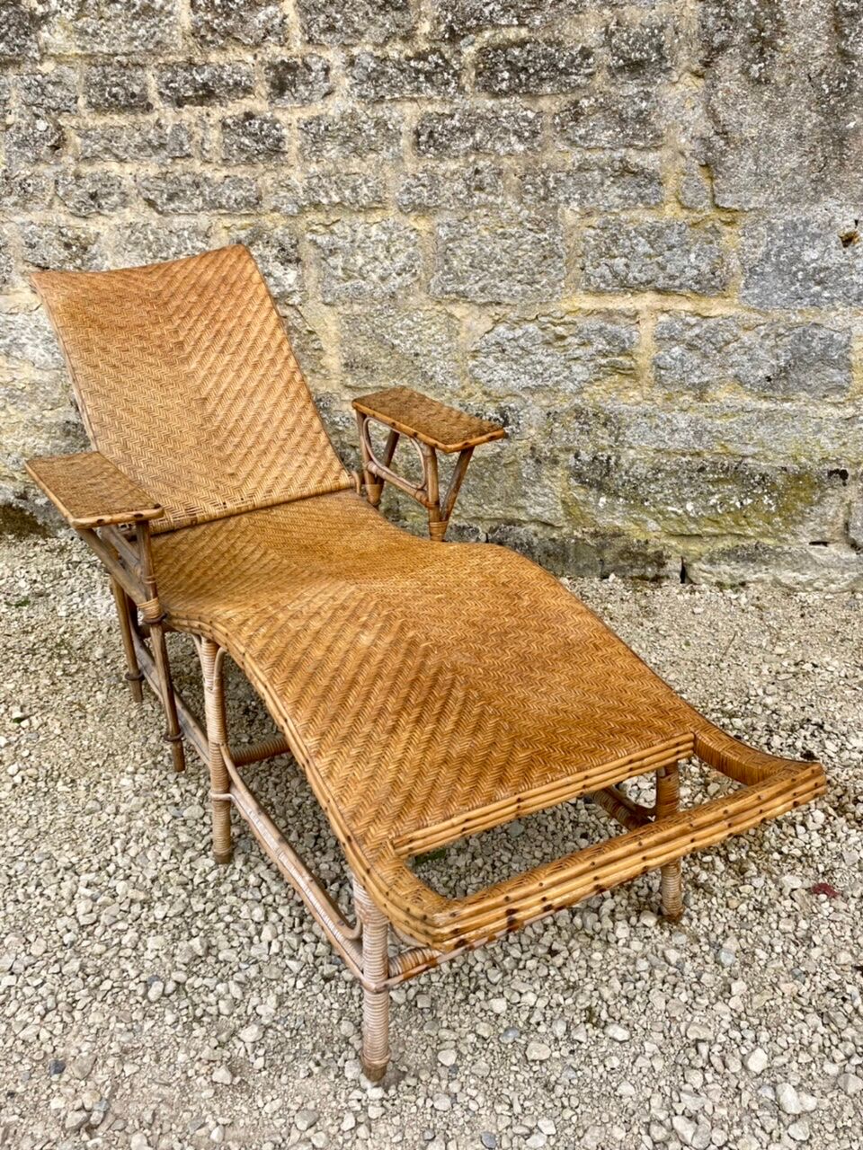 Old rattan chaise longue 20th century
