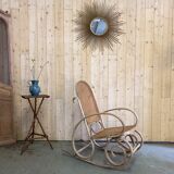 Rocking chair in curved beech and cane