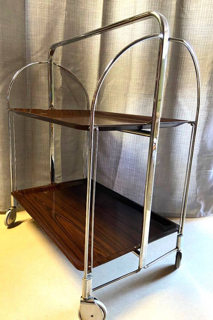Antique & Vintage Side Table Folding Rolling Serving Cart Bar Design