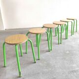 Set of 6 stools vintage metal green and wood