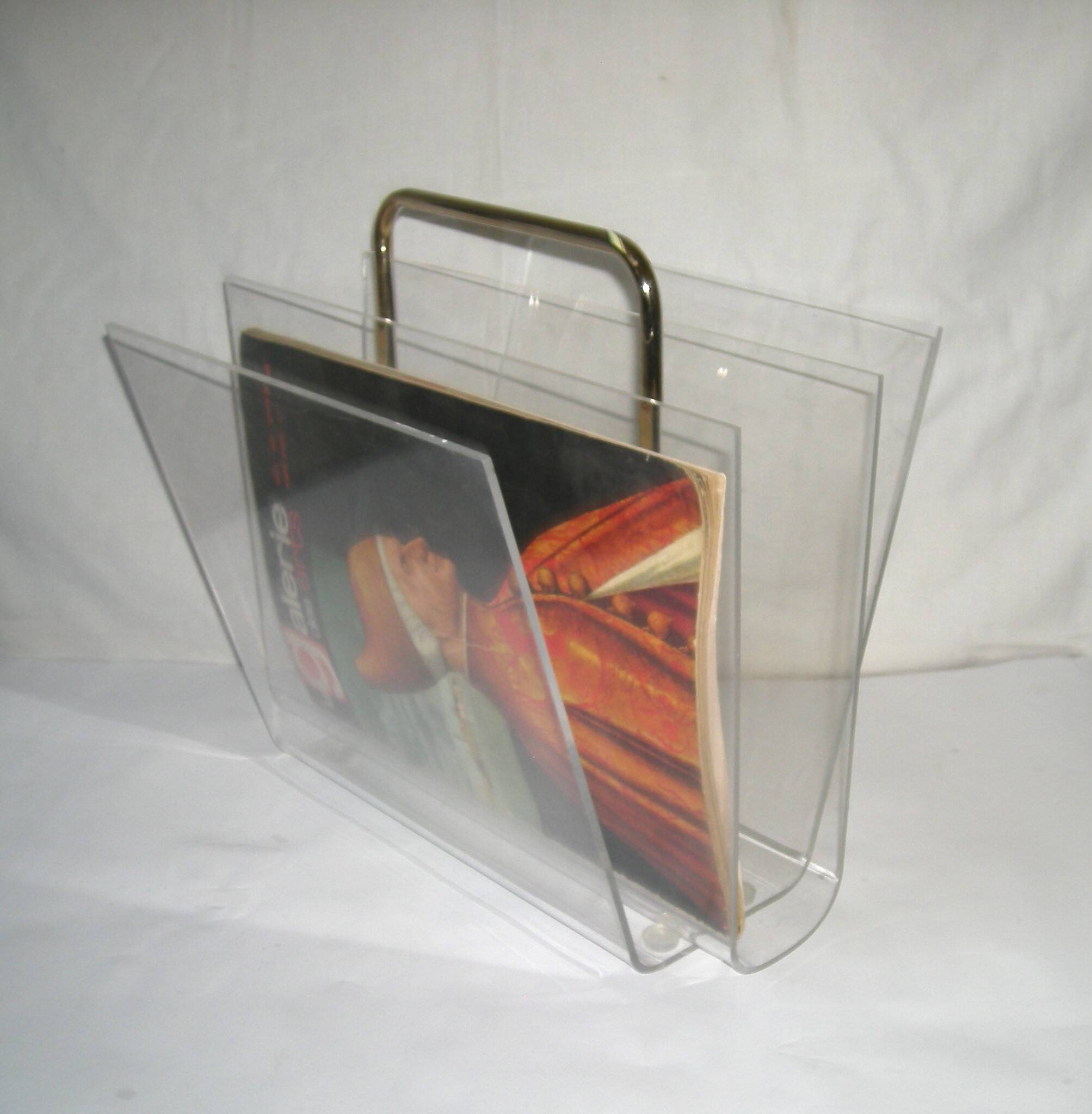 1970s plexiglass magazine rack