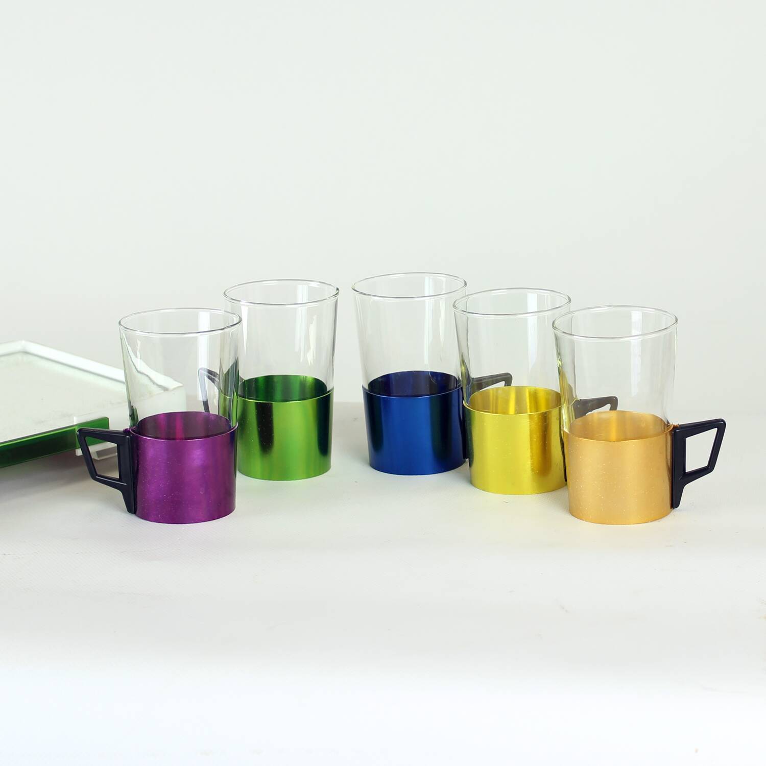 Set Of Colorful Drinking Glasses With A Tray, Czechoslovakia 1960s