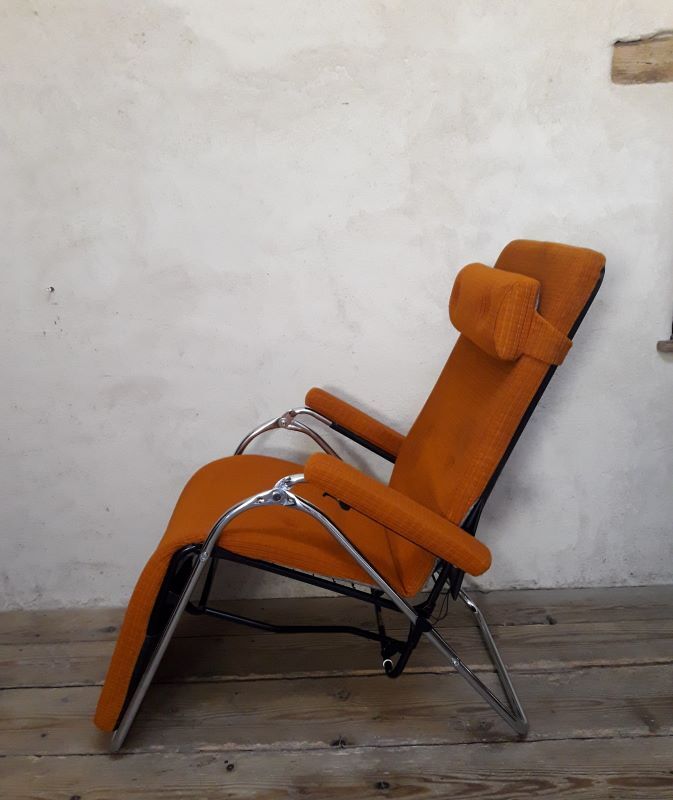 Deckchair Lama chrome vintage fabric