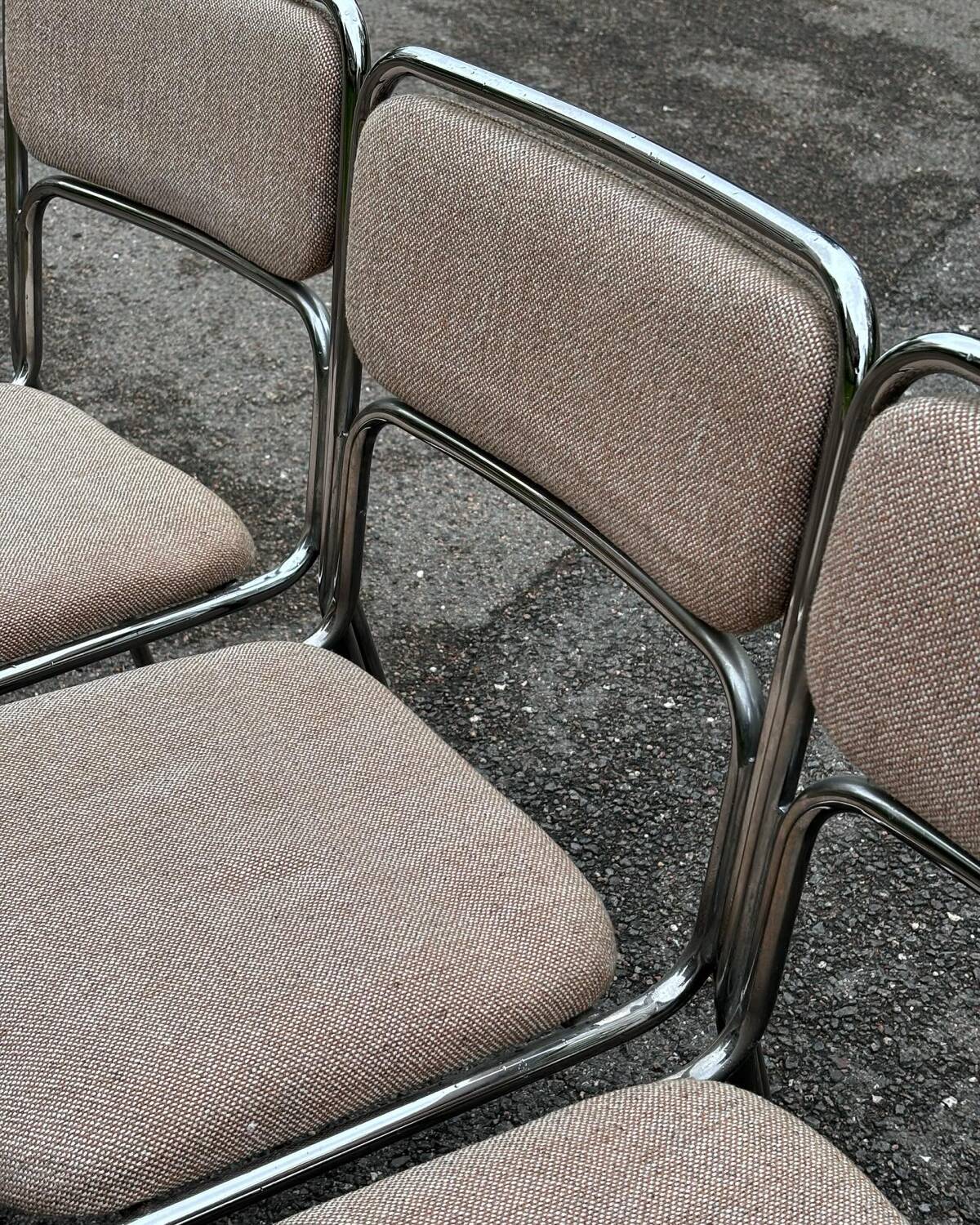 1970s designer chairs in metal and fabric
