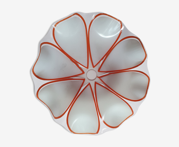 Abat-jour vintage en verre en forme de fleurs avec petales blanches au bords orange