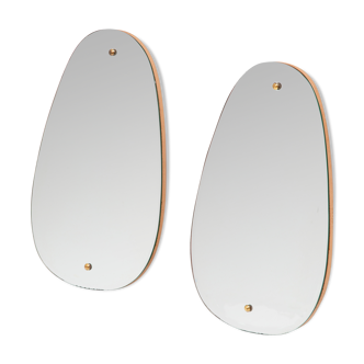 Pair of Scandinavian vintage pear or water drop mirrors, 1960