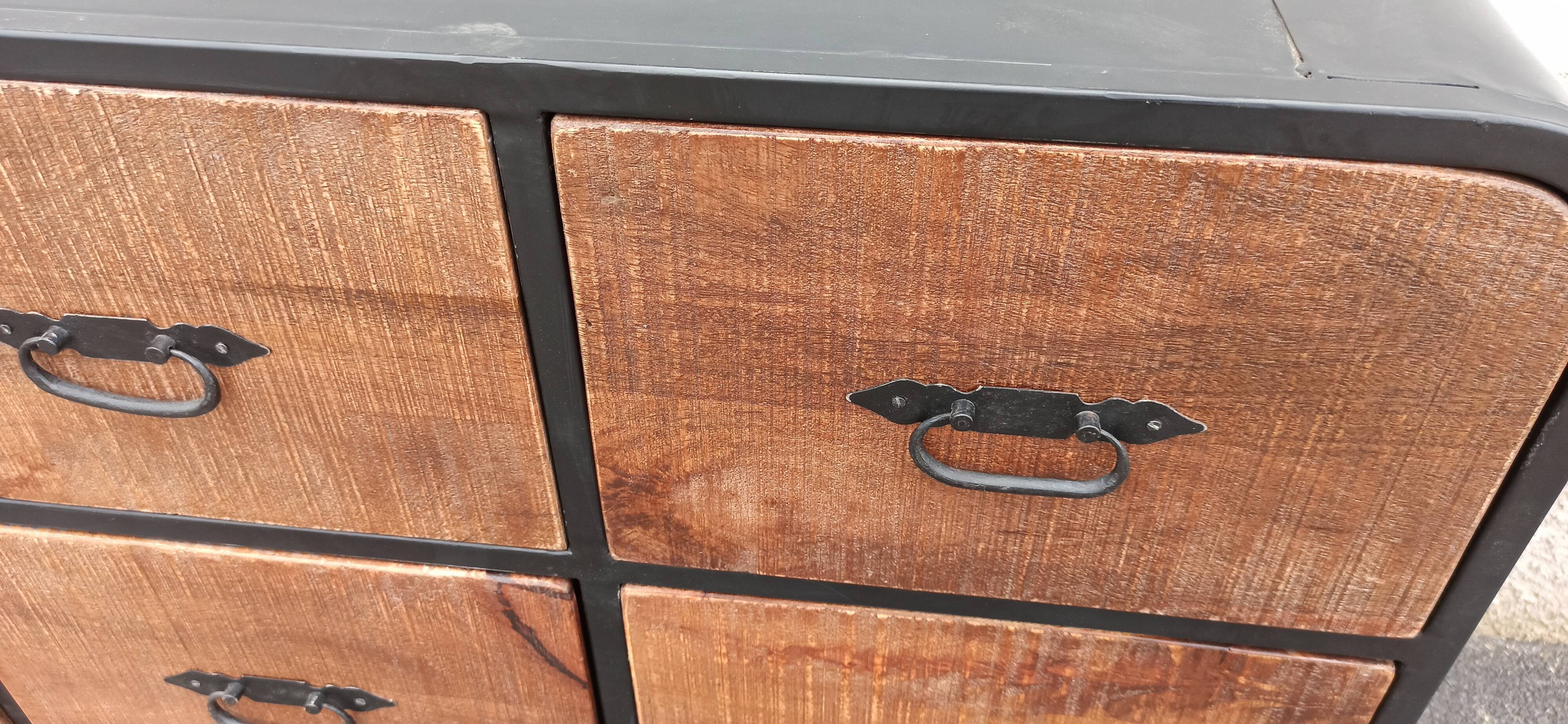 Black metal sideboard with wooden drawers
