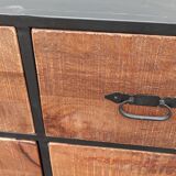 Black metal sideboard with wooden drawers