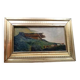 Old oil painting on cardboard mountain landscape late 19th century