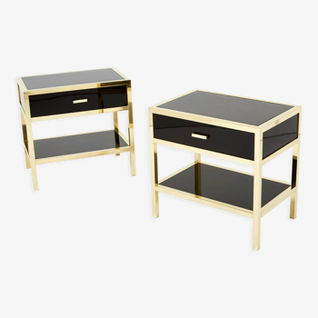 Pair of brass lacquered bedside tables by Michel Pigneres 1970