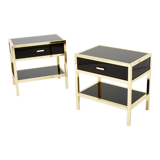 Paire de tables de chevet laquées laiton par Michel Pigneres 1970