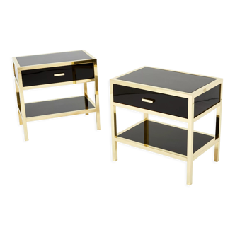 Pair of brass lacquered bedside tables by Michel Pigneres 1970